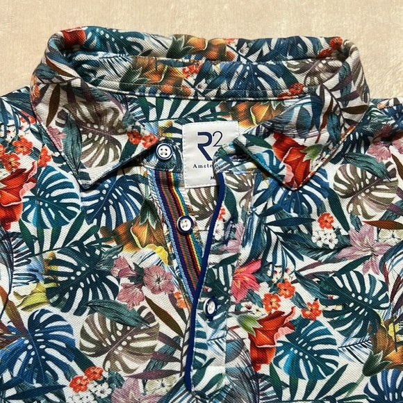 R2 Amsterdam Men's Tropical Print Polo Shirt sz M EUC - Picture 3 of 11